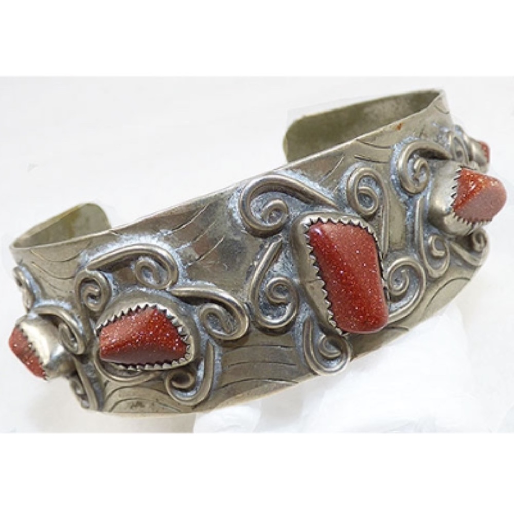 Mexican Silver Goldstone Cuff Bracelet